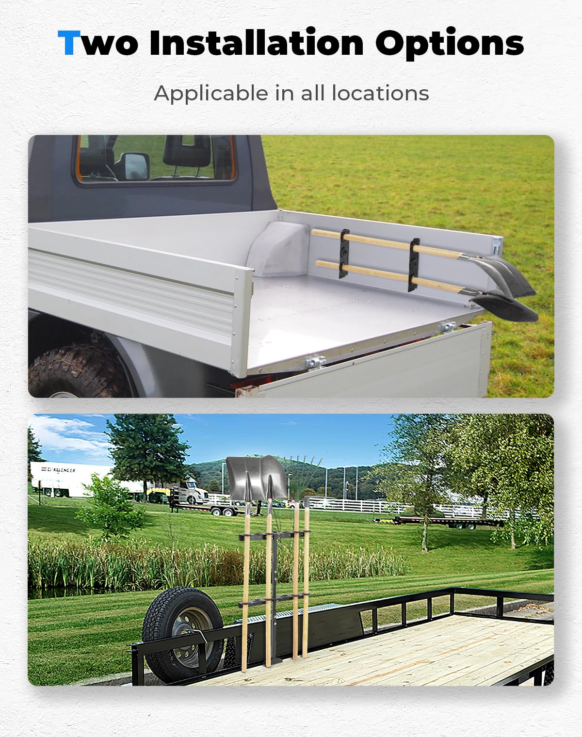 KEMIMOTO Porte-outils à main en acier robuste | Racks de pelle de remorque pour équipement de pelouse avec 6 trous compatibles avec camion, remorque, tondeuse et UTV