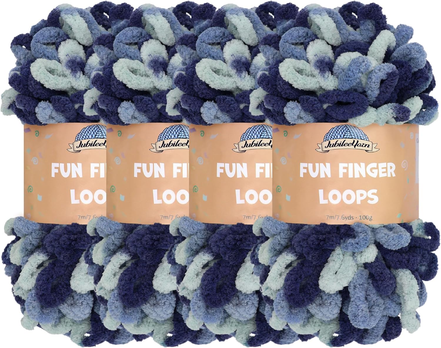 JubileeYarn Fun Finger Loops Yarn - 100g/Skein Jumbo Polyester - Pegasus - 4 Skeins