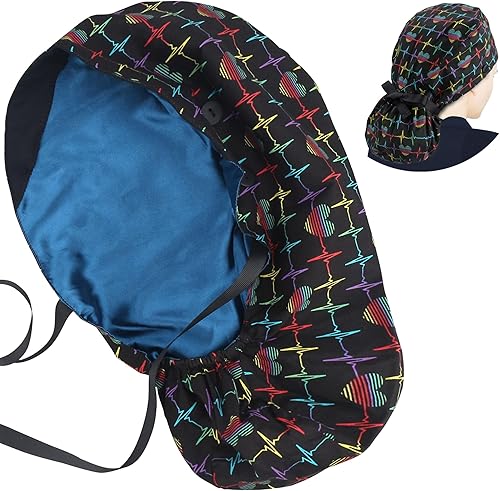 ABAMERICA Gorras quirúrgicas para mujer, gorro de enfermera, soporte funcional para cola de caballo para cabello largo, individual o forrado de satén
