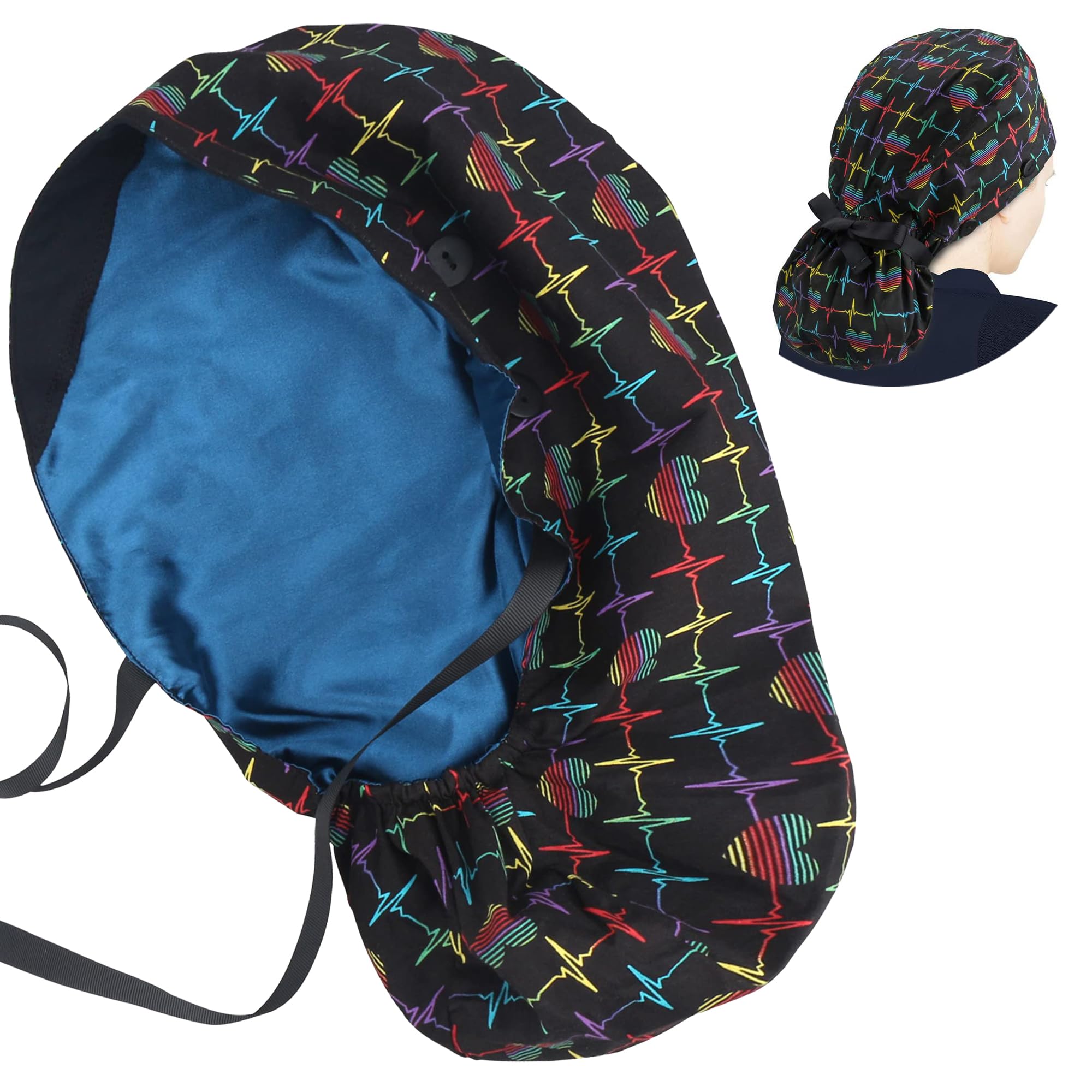 ABAMERICA Scrub Caps for Women Surgical Caps Nurse Hat Functional Ponytail Holder for Long Hair Single or Satin-Lined