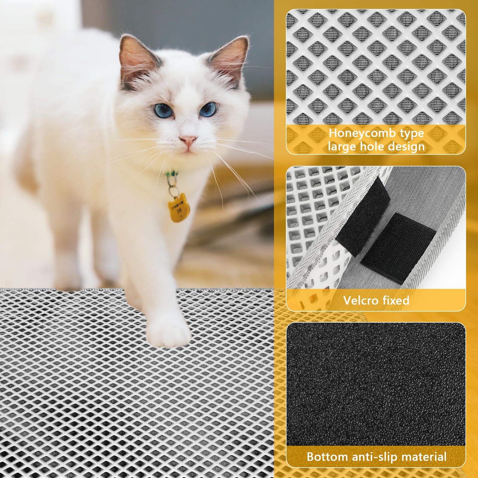 Tappetino Per Lettiera Gatto - 46x60 Cm, Doppio Strato Impermeabile - Design A Nido D'Ape - Antiscivolo - Facile Da Pulire - Per Lettiere E Aree Cibo - Foto 4