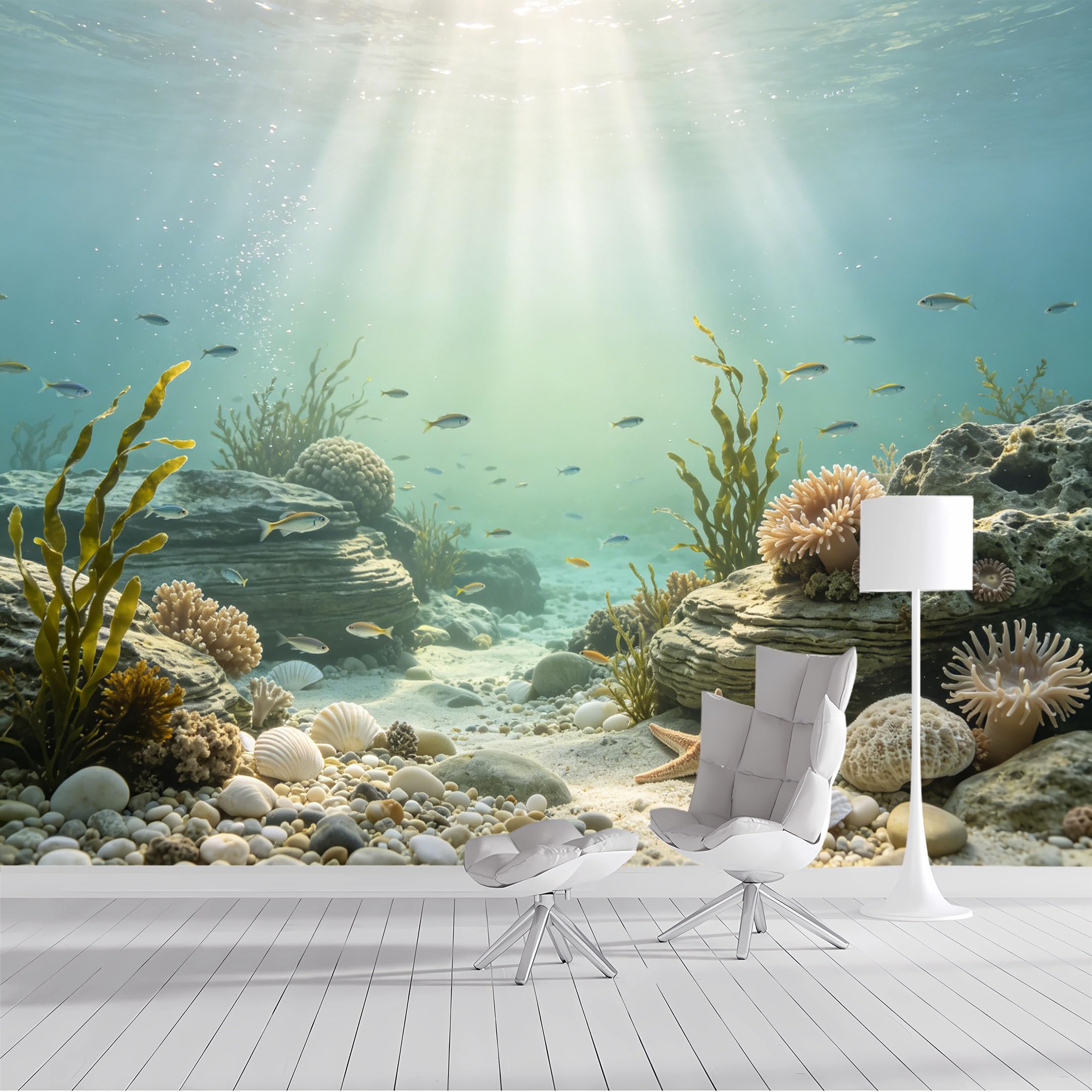 Custom Size Wall Mural Underwater World Ocean Life Coral Reef Seascape Marine Life with Fish and Starfish SelfAdhesive Wall Fabric Removable Wallpaper for Living Room Bedroom Bathroom