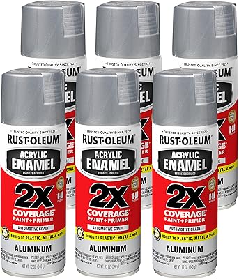 Rust-Oleum 314030-6PK Acrylic Enamel 2X Spray Paint, 11 oz, Aluminum, Pack of 6