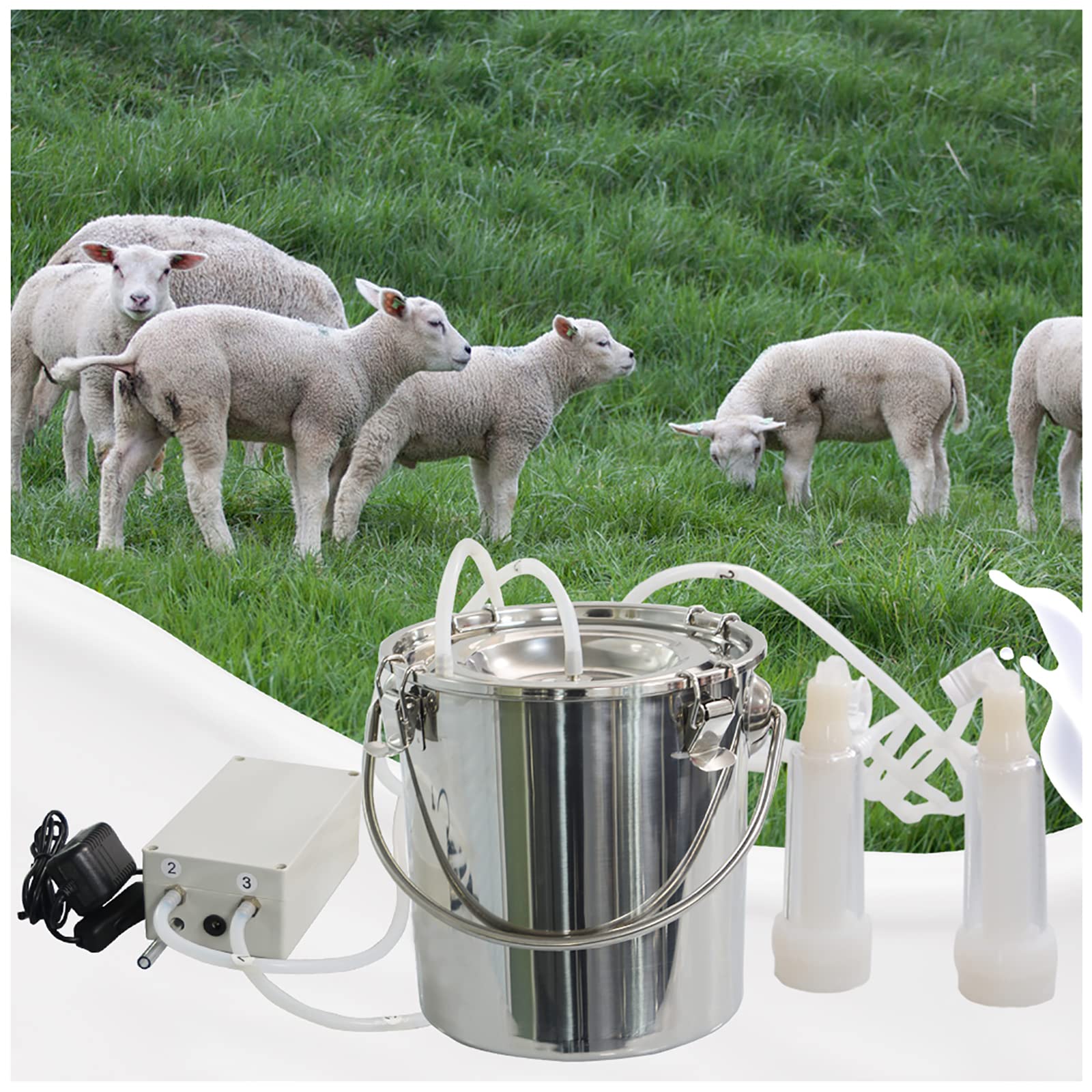 FBJAMZ 7L Pulsation Vacuum Pump Sheep Milker, Goat Milking Machine Electric, Stainless Steel Food Grade Milking Device, Automatic Portable Livestock