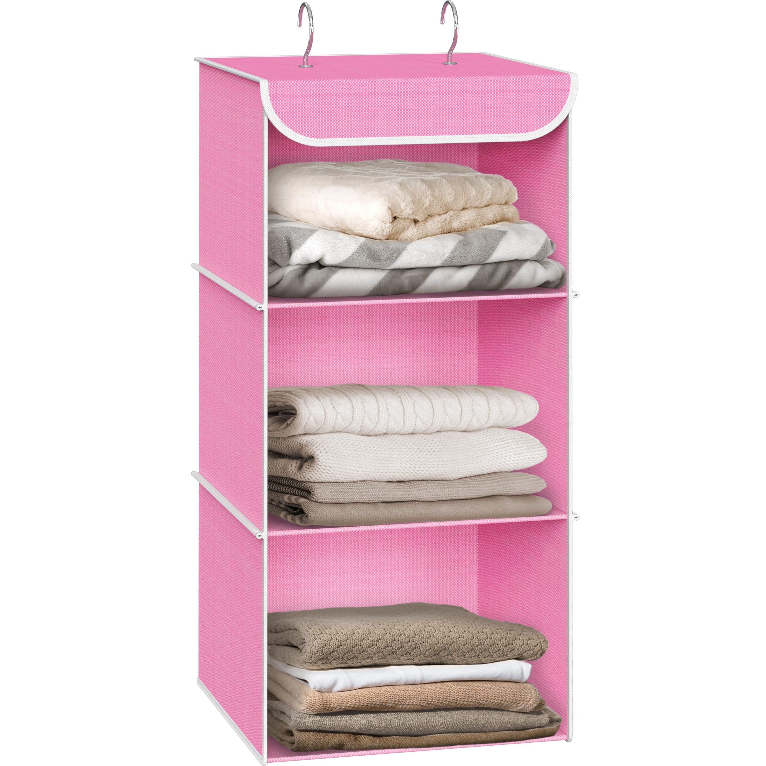Simple Houseware 3-Shelf Hanging Closet Organizer, Fabric Storage Shelves with 57L Capacity, Pink