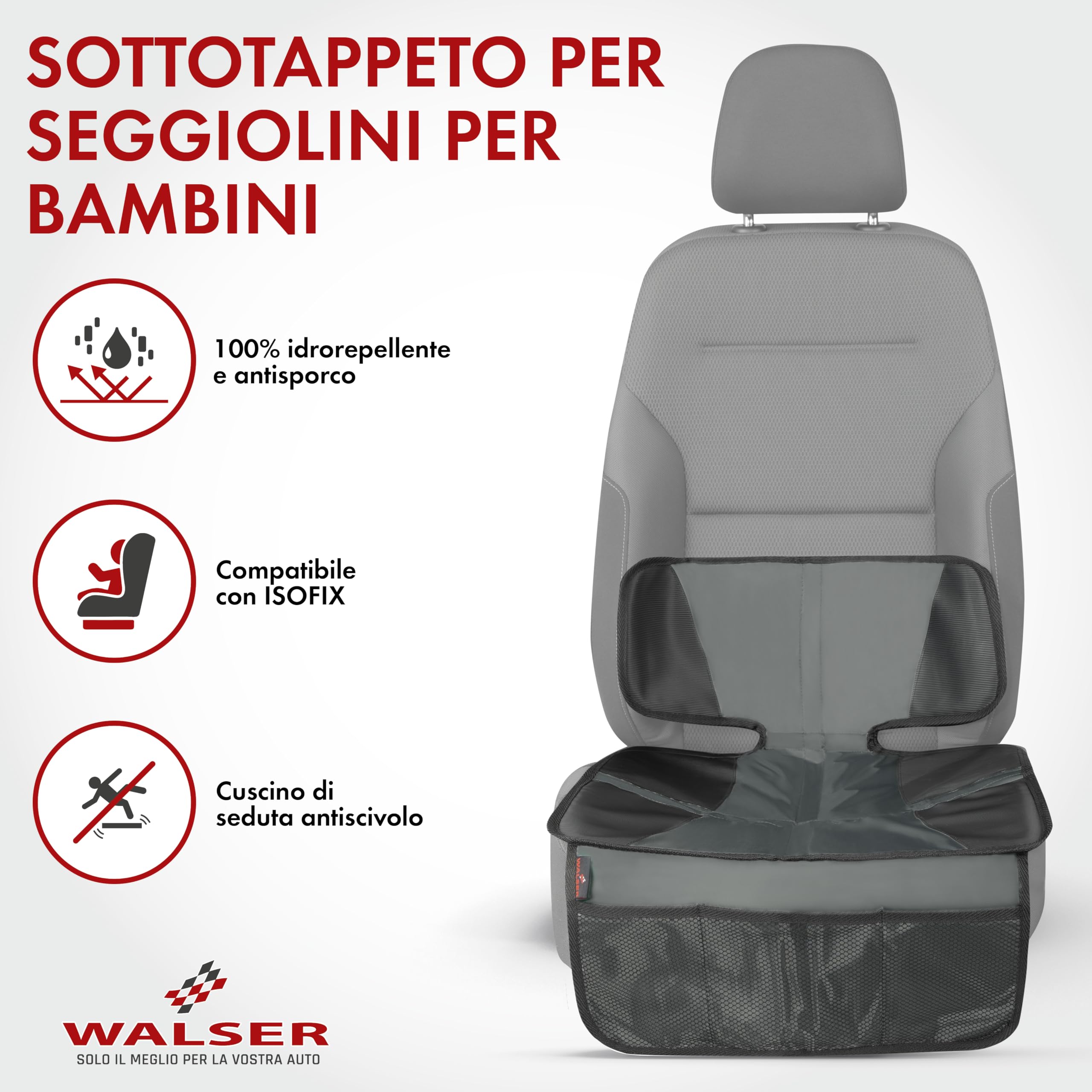 WALSER sottotappeto per seggiolino auto compatibile Isofix Tidy Fred, protezione antiscivolo per seggiolino auto