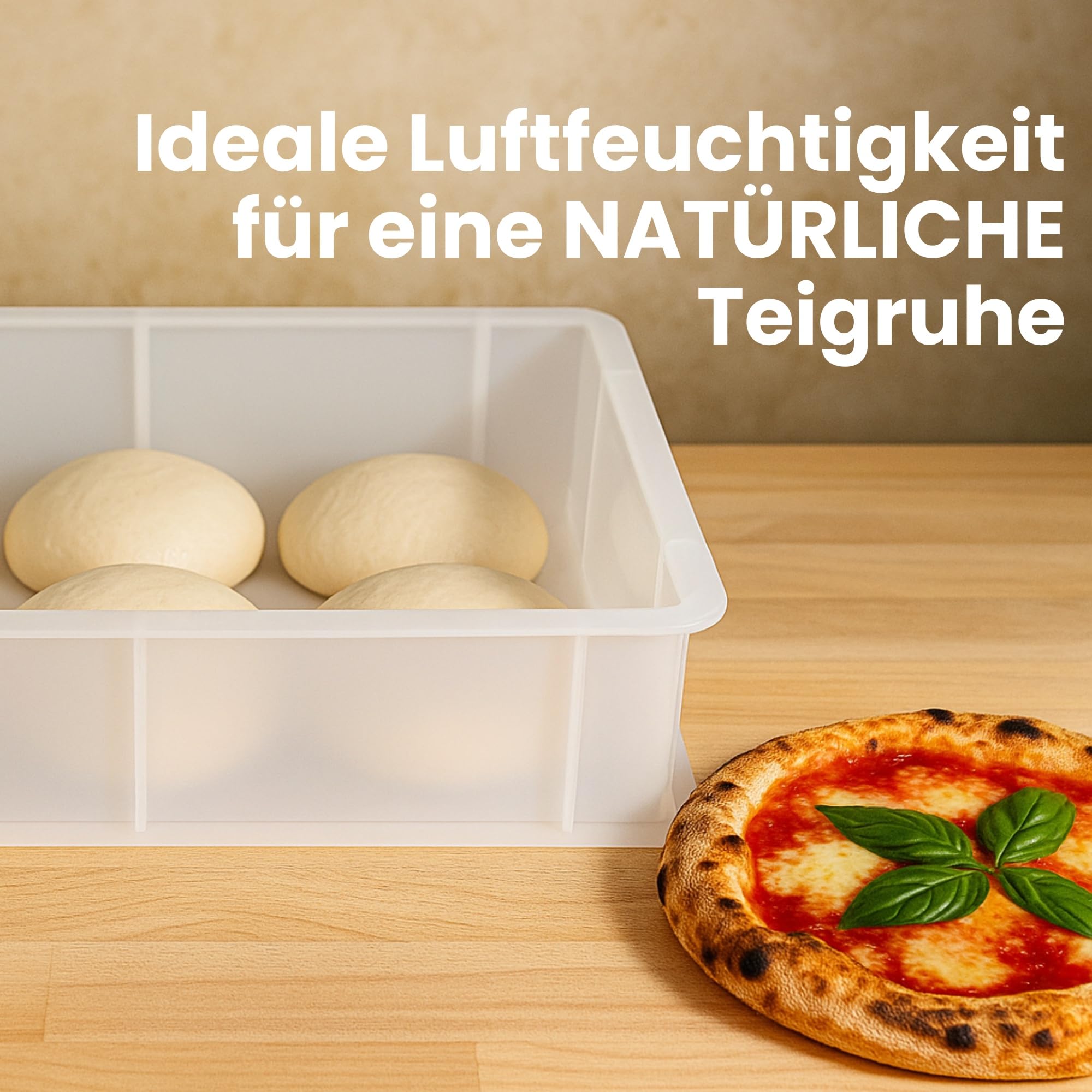 CookandSupply Gärbox für Pizza und Brot BPA-free - Lebensmittelechte Teigbehälter - Made in Italy - 3 Stapelbare Boxen 40x30x10 cm + 1 Deckel