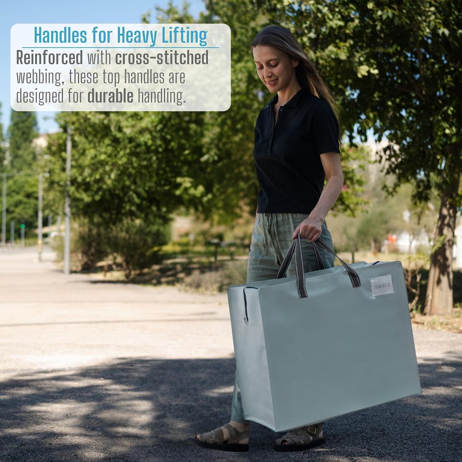 VENO 4 Pack Moving Bags, Christmas Storage Containers, Storage Totes, Zipper On Top, Sturdy, Storage Bags for Camping, Clothes, Bedding, Comforters, Pillows (22 Gallon Light Blue, 4 Pack) - Image 4