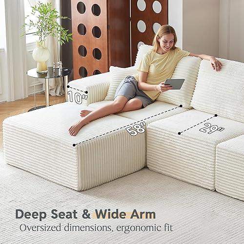Miniatura 3 de Sofá modular modular de 108 pulgadas con asientos profundos, sofá en forma de L con otomana móvil y diván, sofás seccionales para sala de estar,