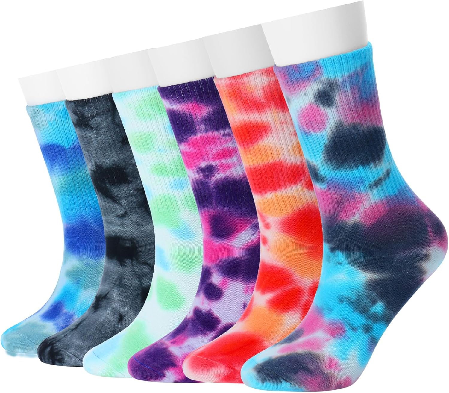 Forwe 6 Pairs Casual Tie-dye Soft Cotton Crew Socks Cushion Novelty Funny Athletic Socks