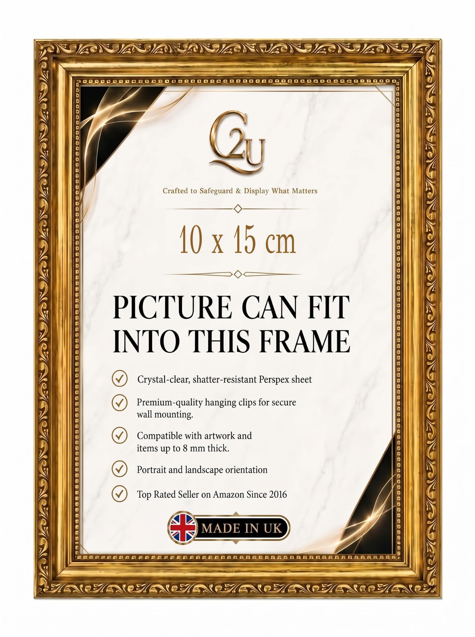 10x15cm Ornate Gold Picture Frame | Gold Ornate Gold Photo & Poster Frame for Home Wall Décor, Jigsaw Puzzles & Artwork | Wall Mount & Tabletop | Portrait or Landscape.