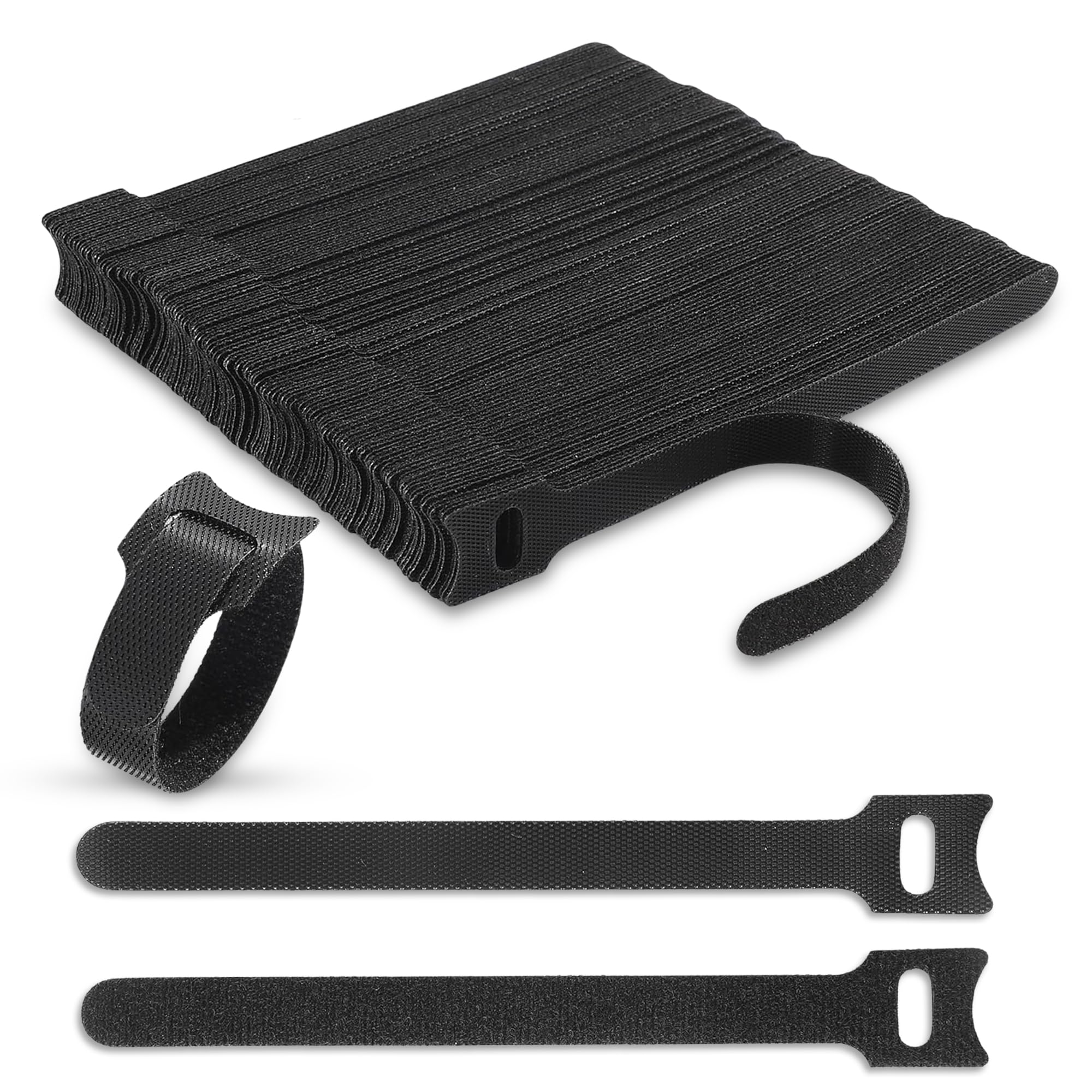 GLUN® Black Strong Velcro Ties 100 Piece, Organisation Straps, Thin Pre-Cut Design, Wire Management Organiser for Home & Office Use