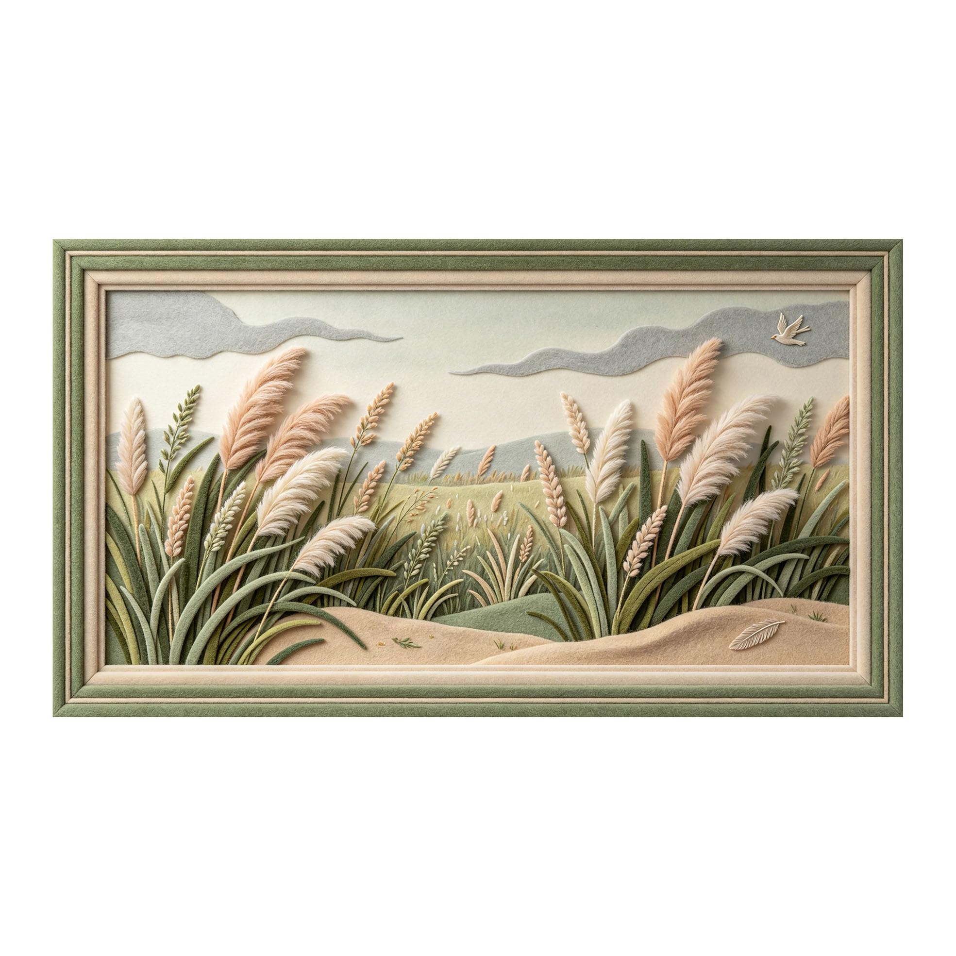 Murasolite 3D Framed Wall Art Pastoral Meadow Landscape Textured Fabric Style SelfAdhesive Fabric Mural Wall Decor， Peel and Stick No Damage to Wall， AntiFall Safe Design for Bedroom Living Room