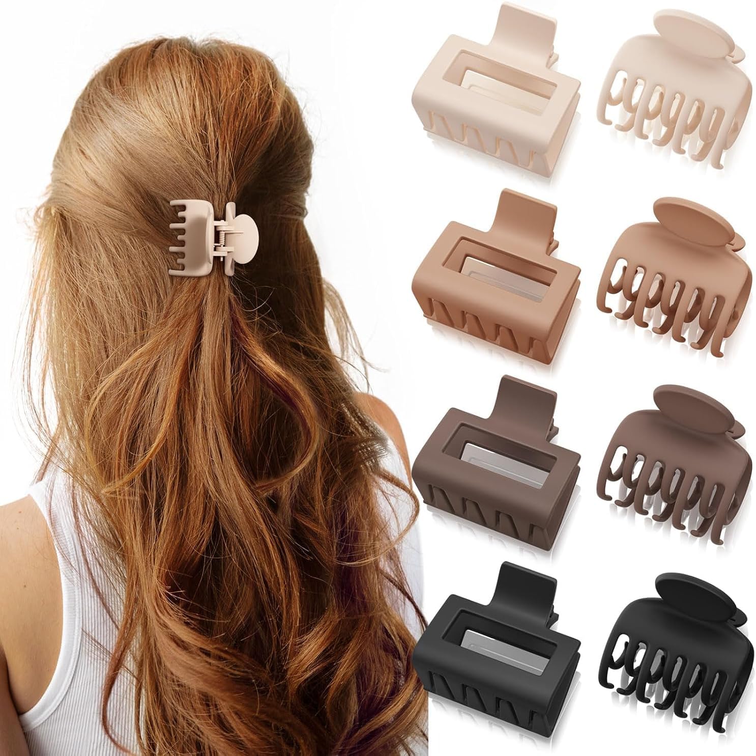 Hair Claw Clips | Small Rectangle Clips for Women | Square Clips for Fine and Thin Hair Accessories (Brown Small)