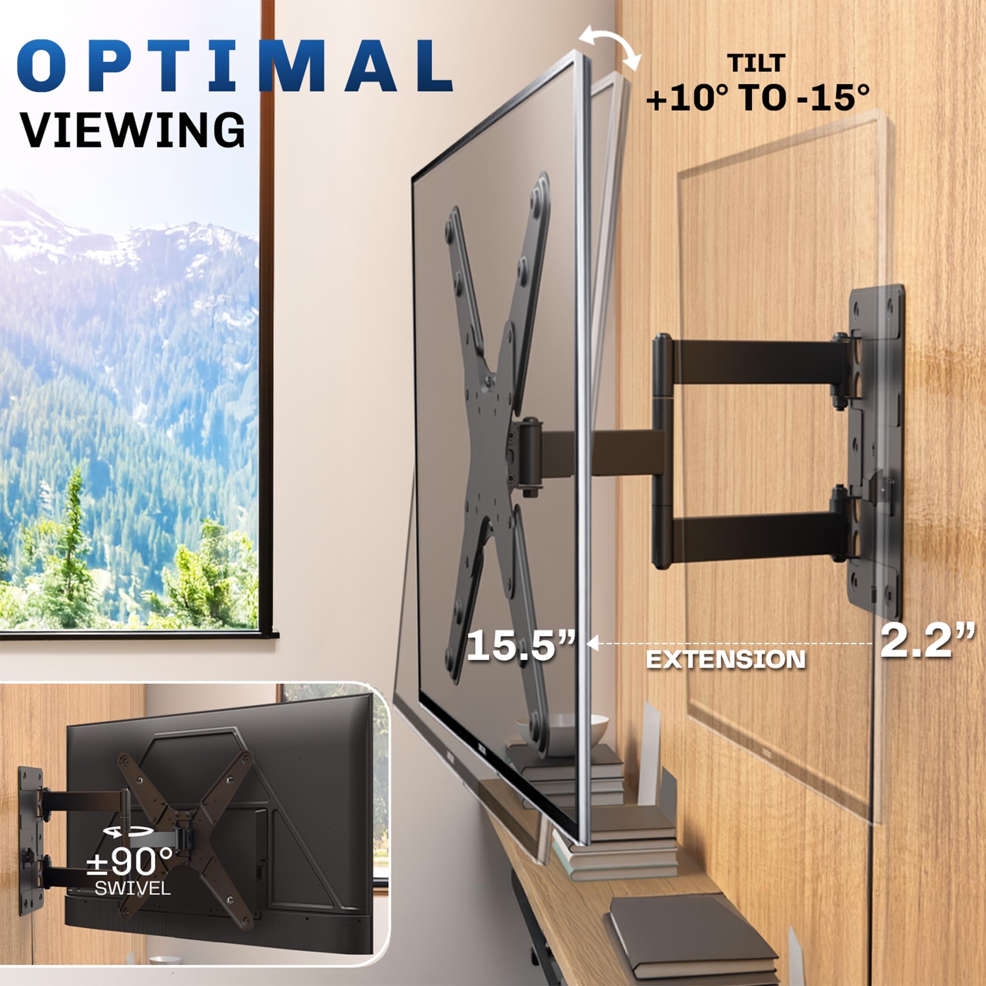VIVO Supporto TV per camper da 23 a 55 schermi, max VESA 400 x 400 mm, supporta fino a 34,9 kg, staffa da parete bloccabile con braccio, nero, MOUNT-VWRV4L