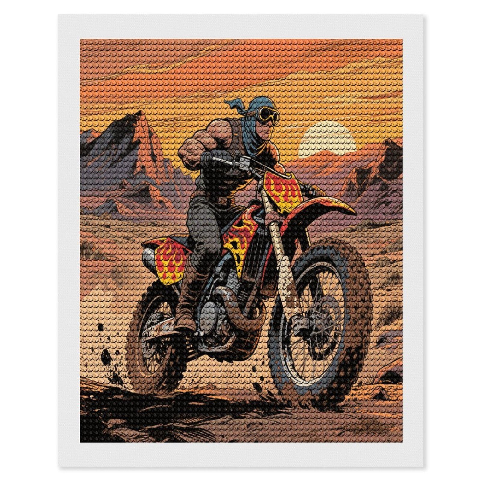 FekiLoot Motocross Dirt Bike Paint by Numbers Kit for Adults Beginner DIY Diamond Dots Paintings Round Full Drill Diamond Art Kits Picture Diamond Art Painting Kits for Home Decor 16"x20"