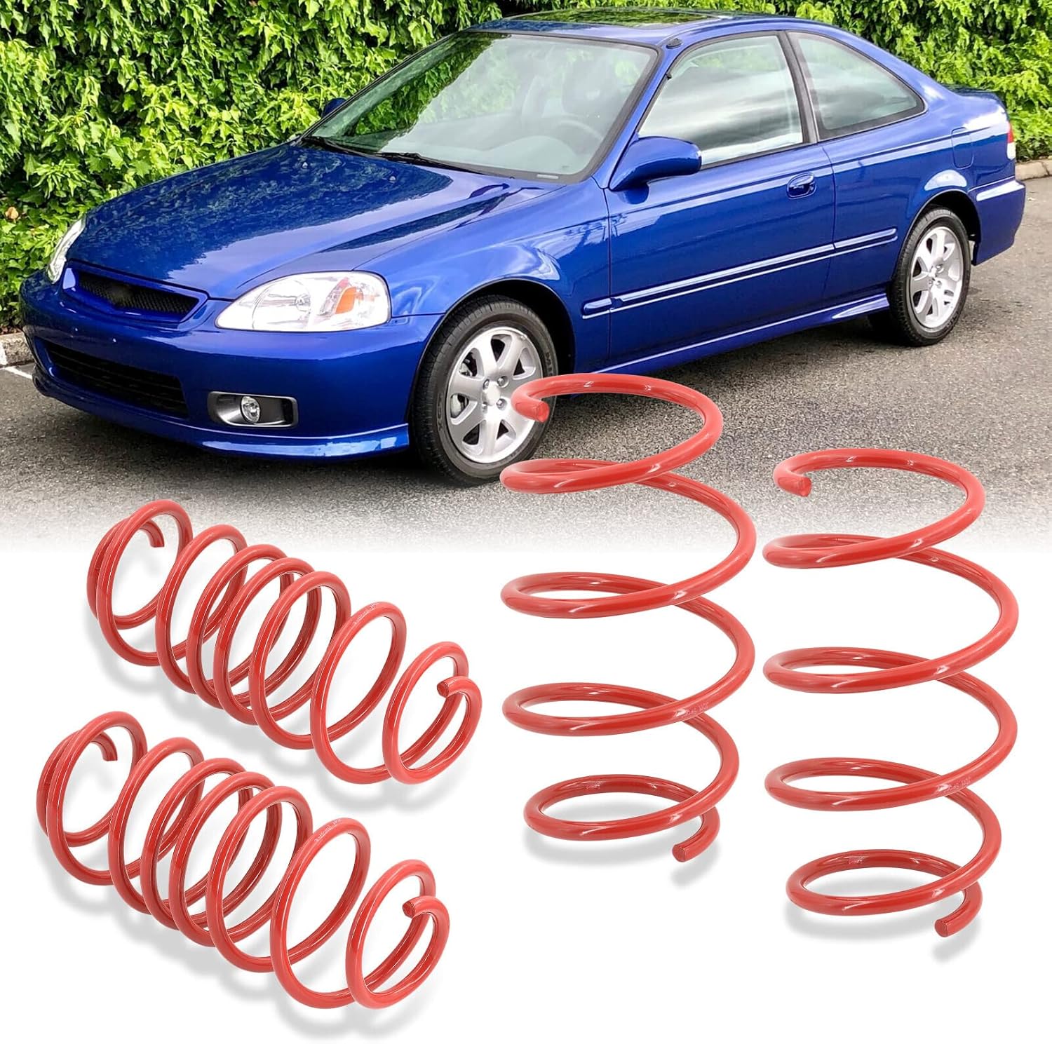AJP Distributors JDM Suspension Handling Drop Coil Lowering Springs Kit Red Compatible/Replacement For Civic CRX Del Sol Integra 1988 1989 1990 1991 1992 1993 1994 1995 1996 1997 1998 1999 2000 2001