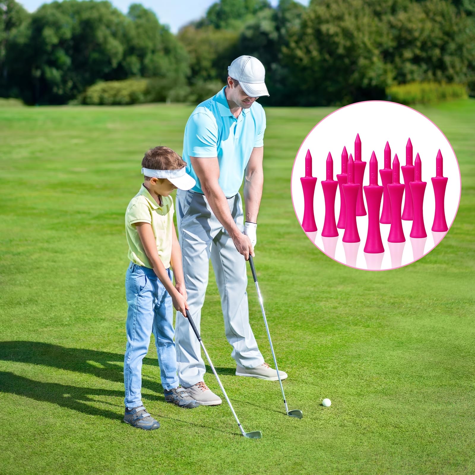 100 tè da golf in plastica, 57 mm, in plastica rosa, ben visibili, colori vivaci, resistenti e portatili per golfisti per esercitare, indistruttibili tè da golf in plastica