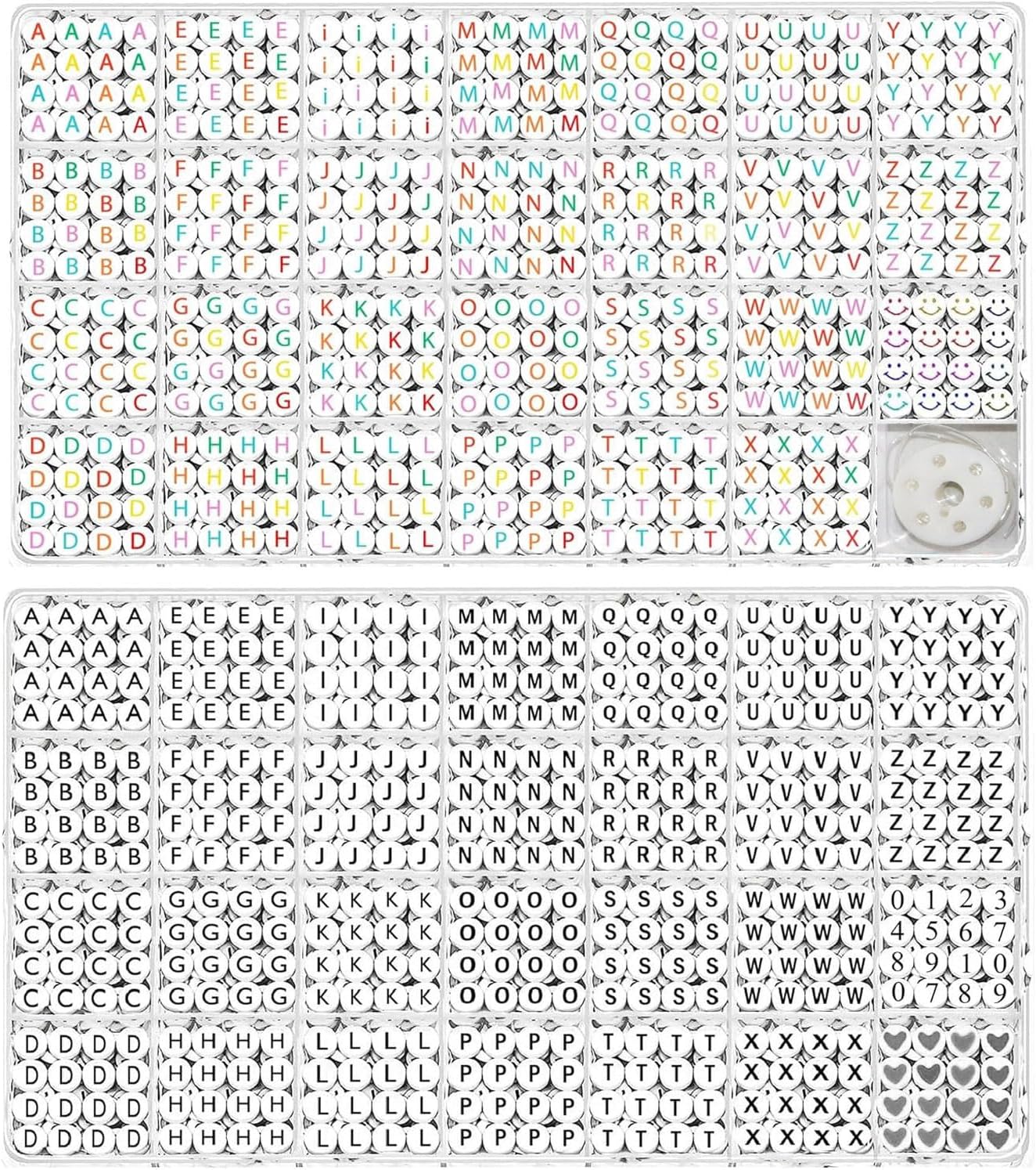 YMSDZHL Alphabet Beads A-Z 1900Pcs Letter Beads, Acrylic 4x7mm Round Letter Beads Kits,Black Digit and Colorful Smile Beads for Bracelets Necklaces DIY Jewelry Making (Black+Colorful,1900+PCS)