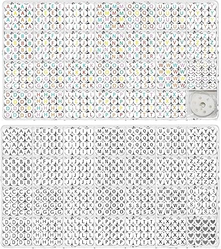 2Box 2500Pcs+ Alphabet Letter Beads, 4x7 mm A-Z and Smile, Heart, Figure,Acrylic Beads, Beads for Jewelry Making, Beads for Bracelet Making Kits