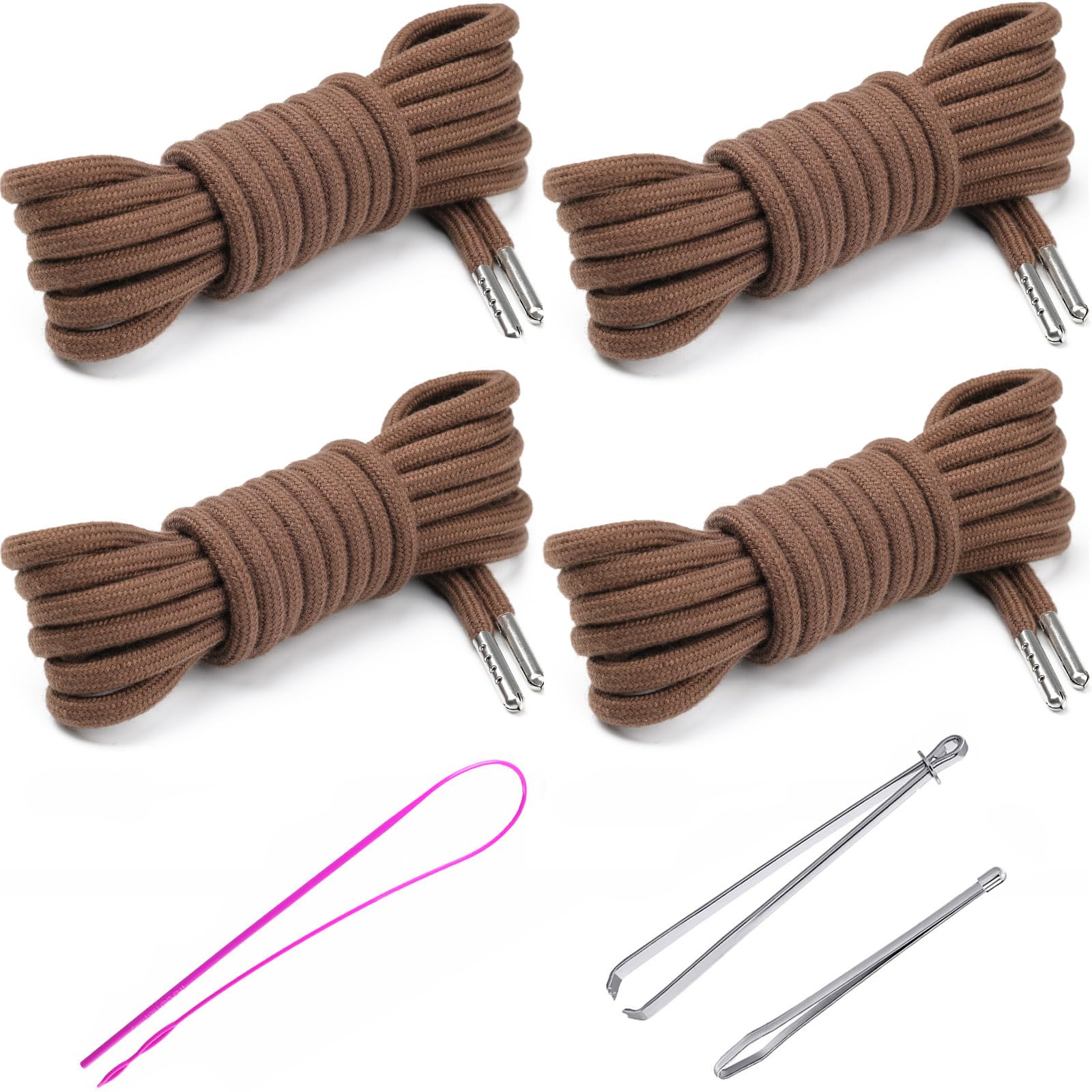 4 Pcs 53'' Drawstring Cords Replacement Drawstrings in 10 Colors facor,with 3 Style Easy Threader for Sweatpants Shorts Pants Hoodies(Khaki)