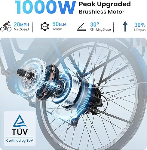 Miniatura 3 de Bicicleta eléctrica de 26 pulgadas, bicicleta eléctrica de viaje urbano de 1000 W, bicicleta eléctrica de paso a paso de 70 millas y 20 MPH, batería