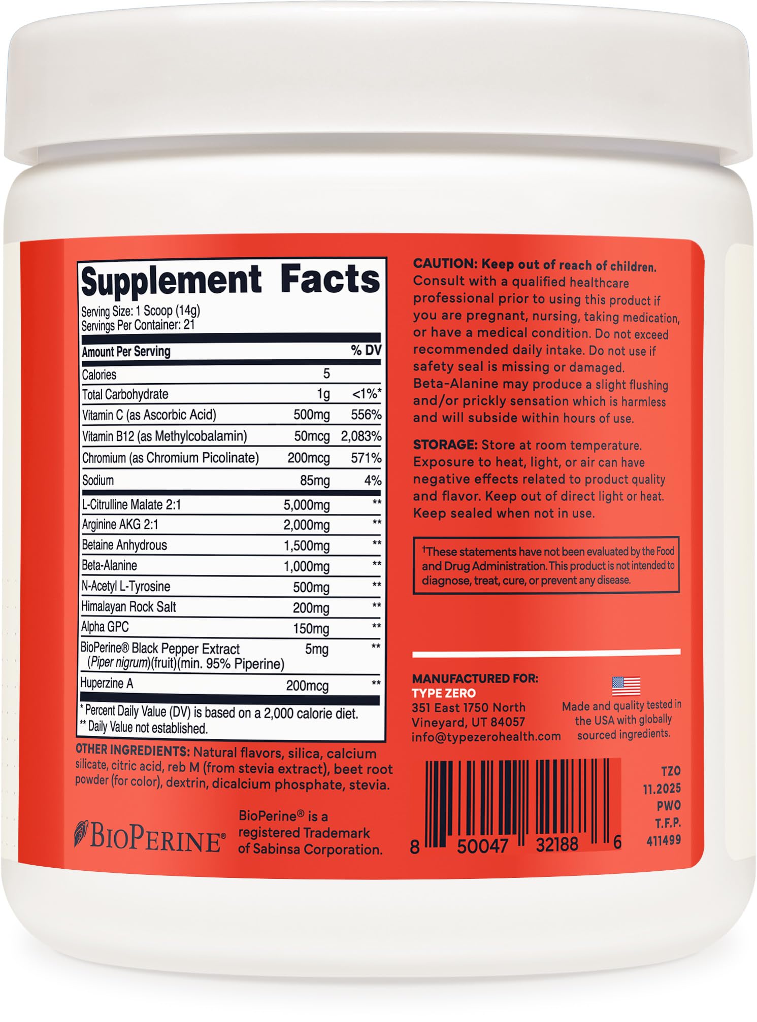 Type Zero Clean Stim Free Pre Workout Powder (Tropical Fruit Punch) 21 Serv — Amazon image 4