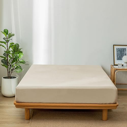 Miniatura 3 de MooMee Sábana bajera ajustable de solo 100% algodón lavado con textura parecida al lino, transpirable, duradera, suave, cómoda, bolsillo profundo