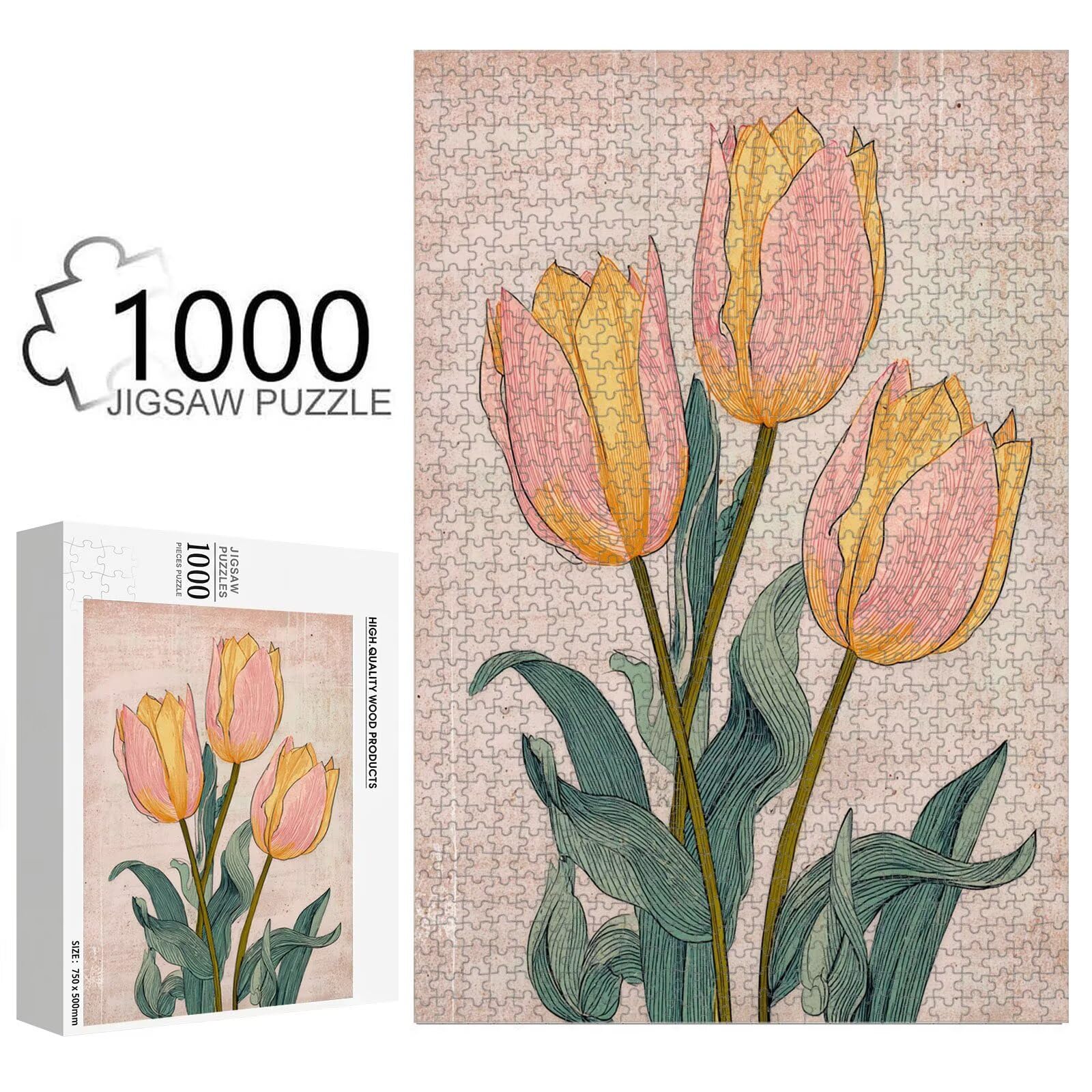 1000 Teile Puzzle für Erwachsene, Tulpe & Retro Holz Puzzle 1T#1609