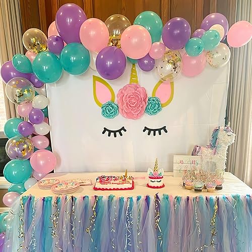 Miniatura 7 de Paquete de 88 globos de látex de confeti rosa, morado y azul, de 12 pulgadas, para decoración de cumpleaños y fiestas temáticas de Unicron