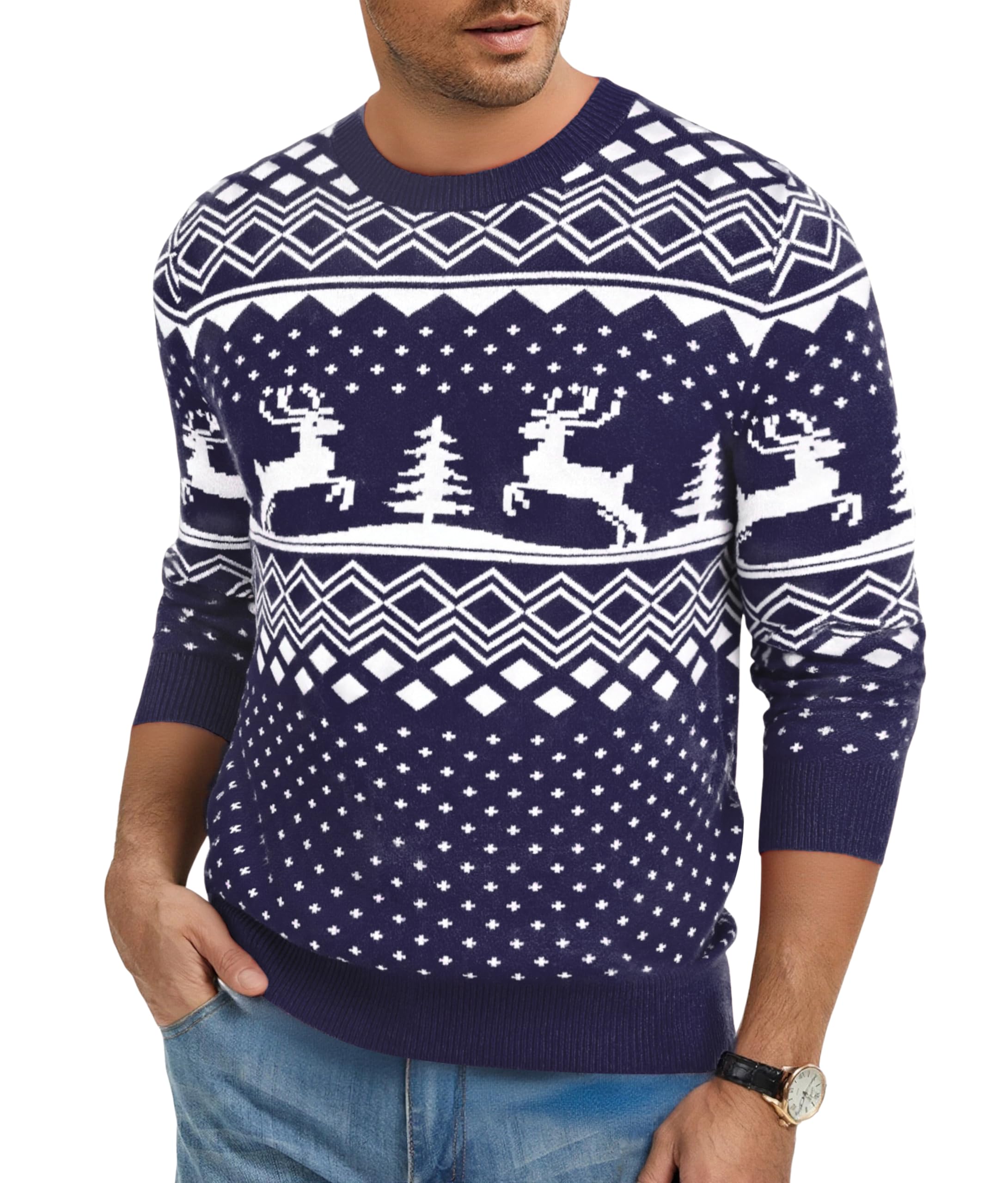 Jersey Navidad Hombre de Punto con Reno y Árbol