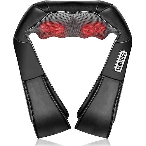 HairGo Infrared Heating Kneading Neck Massager ,Electric Back Massagers Machine with Heat for Neck, Back and Legs in Office,Car and Home (Black)