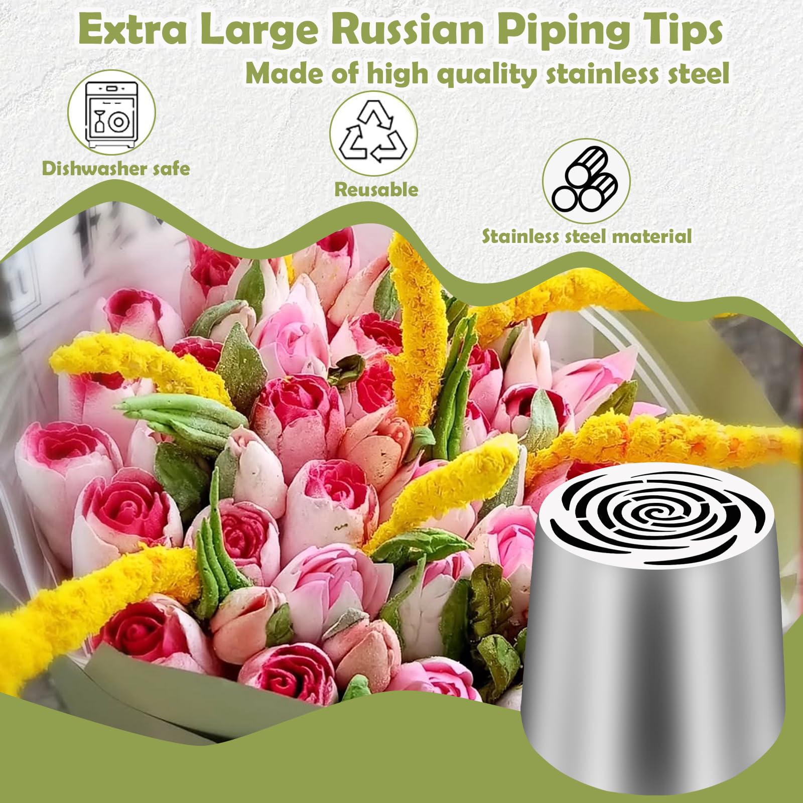 Hendiy Piping Tips, Extra Large Russian Piping Tips Stainless Steel Flower Frosting Nozzles for Decorating, Cake Decorating Tip for Cupcakes Cakes, LBN051
