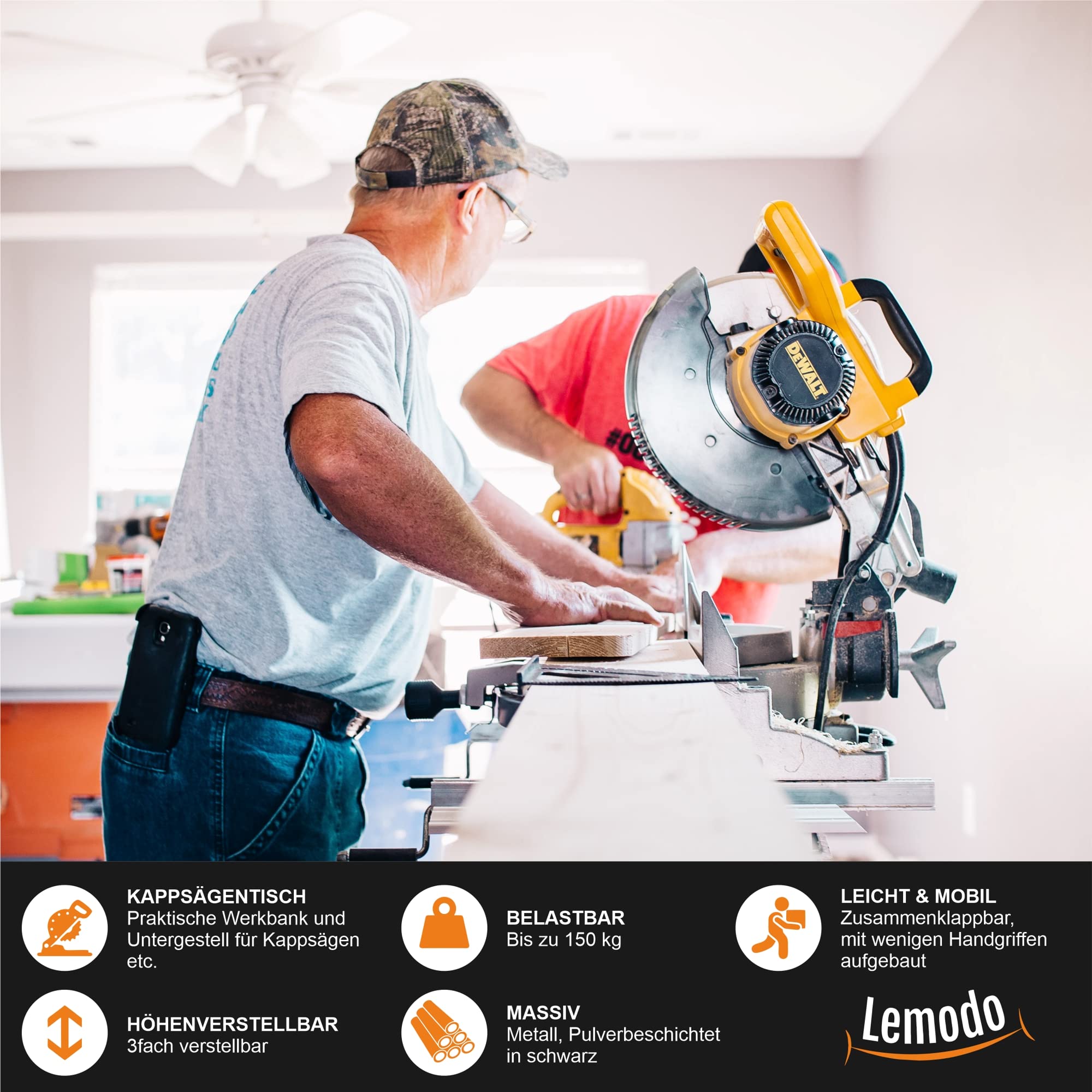 Lemodo Untergestell für Kappsäge – klappbarer Maschinentisch, höhenverstellbare Werkbank mit Rollen, universelles Maschinenuntergestell für Werkstatt & Baustelle mit Rollenauflagen für Werkstücke