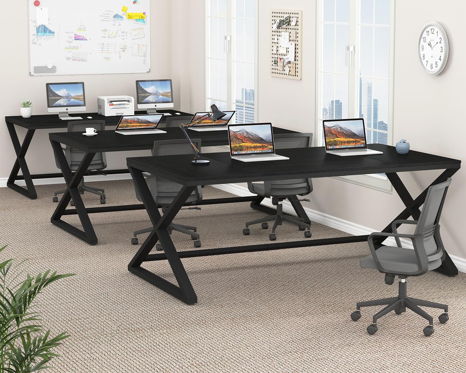 LVB Scrivania Moderna Grande Computer Ufficio Casa Tavolo Lavoro Legno Scrivania per Scrivere Studiare Camera da Letto Semplice Gaming Nero 180 cm