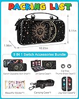 Vista 3 de Funda 9in1 Sun Moon Witchy Switch para Nintendo Switch, fundas de transporte y accesorios de almacenamiento, kit de agarre para pulgar+soporte