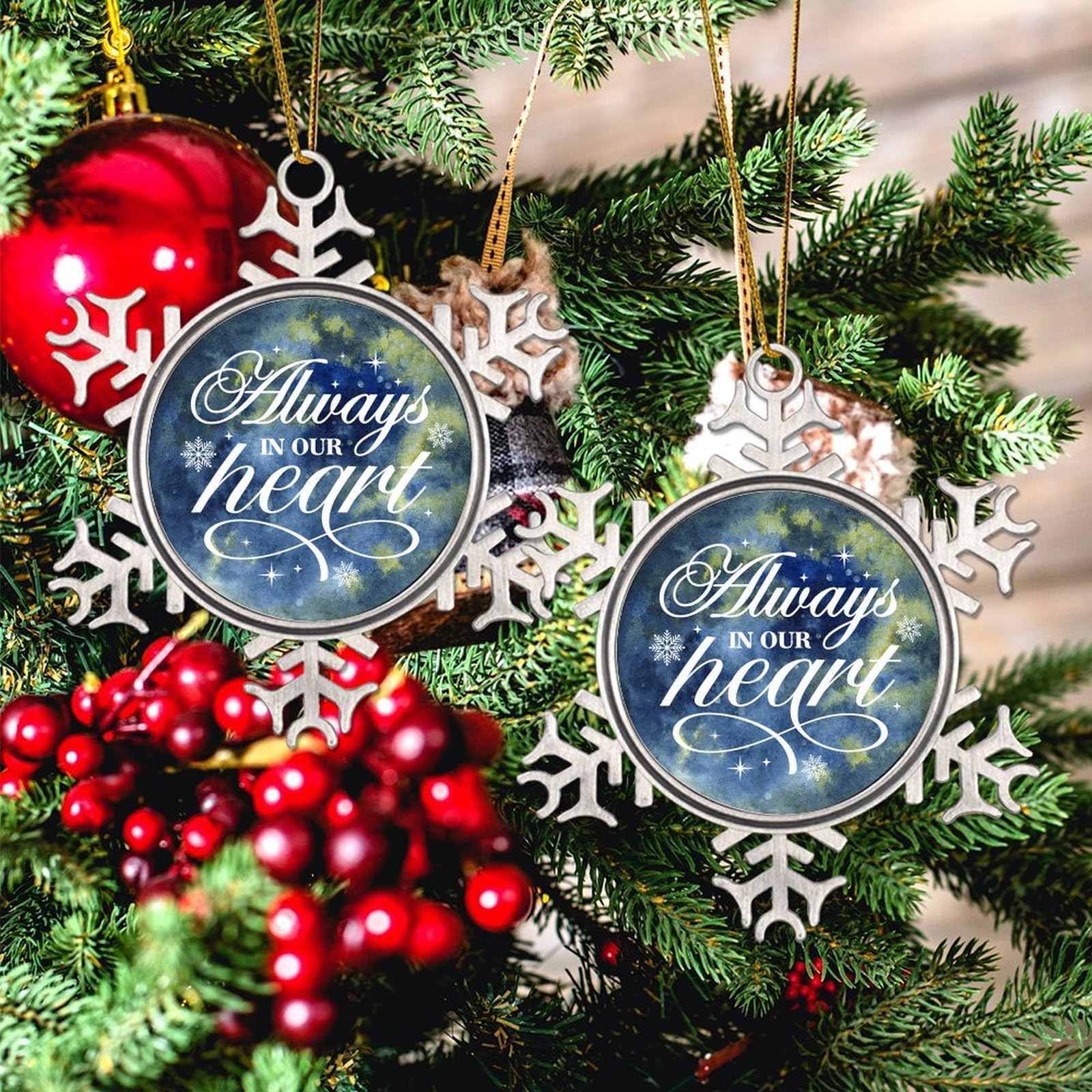 Baby Boy Memorial Feather Snowflakes Photo Custom Christmas Tree Decoration | UK