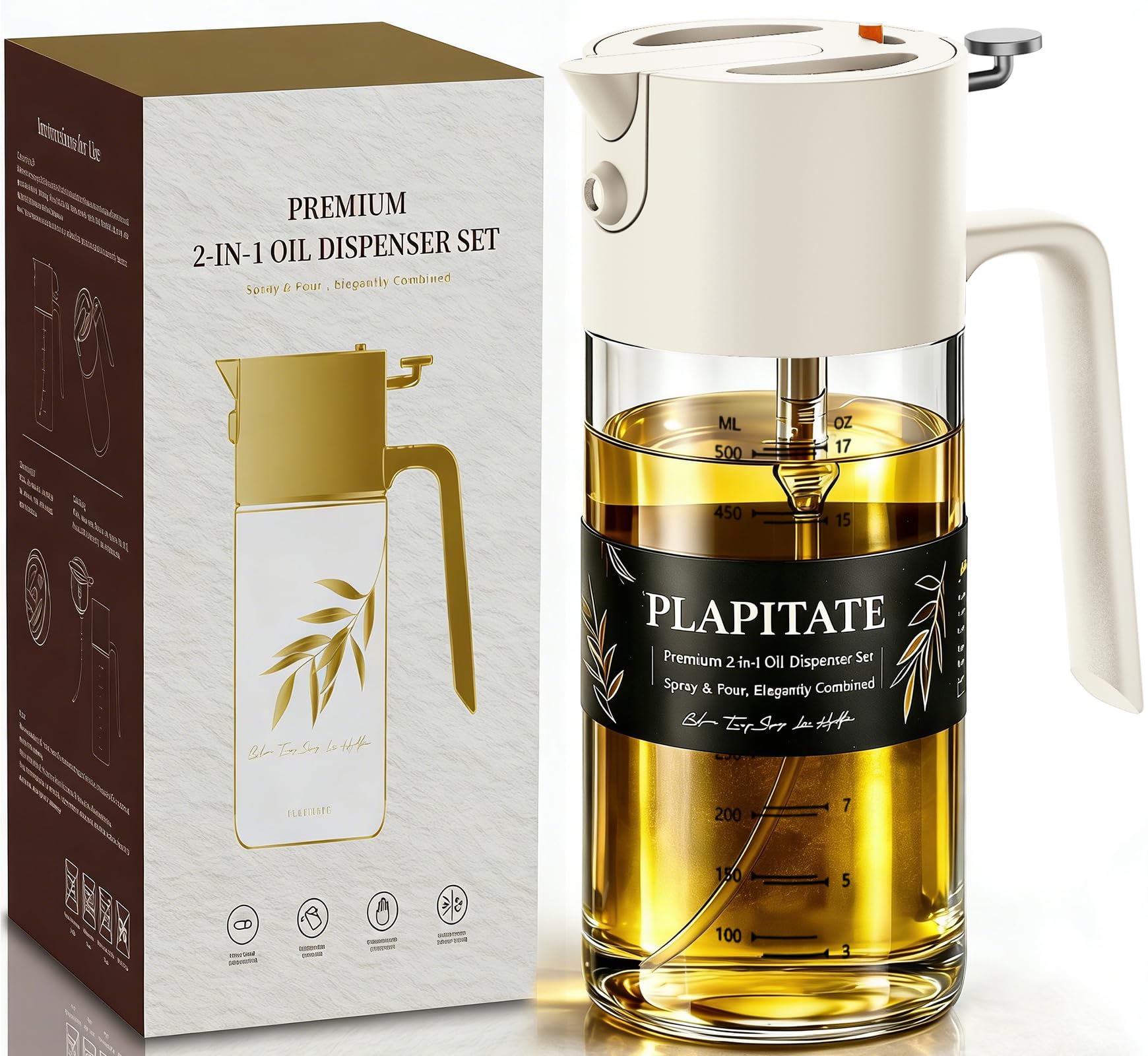 White 17 ounce glass oil sprayer