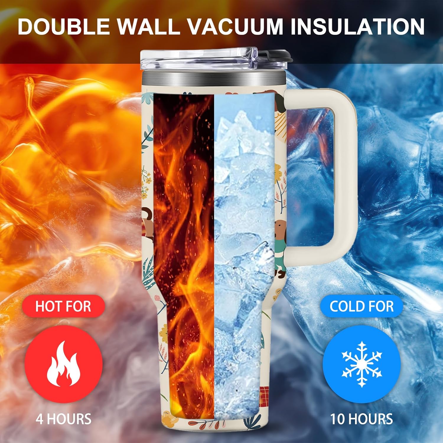 Dachshund Gifts For Women - Birthday Christmas Gifts For Dackel Owners Dog Lovers - Wiener Dog 40oz Tumbler With Handle for Dog Mom, Keeps Drinks Cold & Hot Double Wall Vacuum Insulated Cup - Image 6