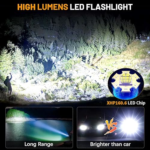 Miniatura 2 de Linternas de 5000.000 lúmenes altos recargables, luz de flash súper brillante, 5 modos de linterna LED ajustable, 31 horas de tiempo de