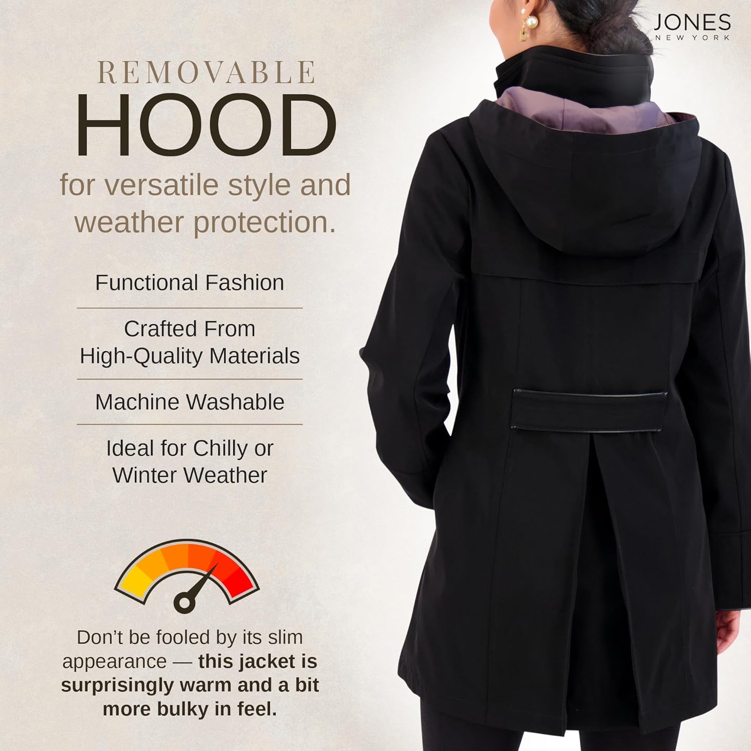 Jones NY Rain Jacket Women - Women's Spring Jacket with Hood - Long Womens Rain Coat - Waterproof Windbreaker for Women - Image 6