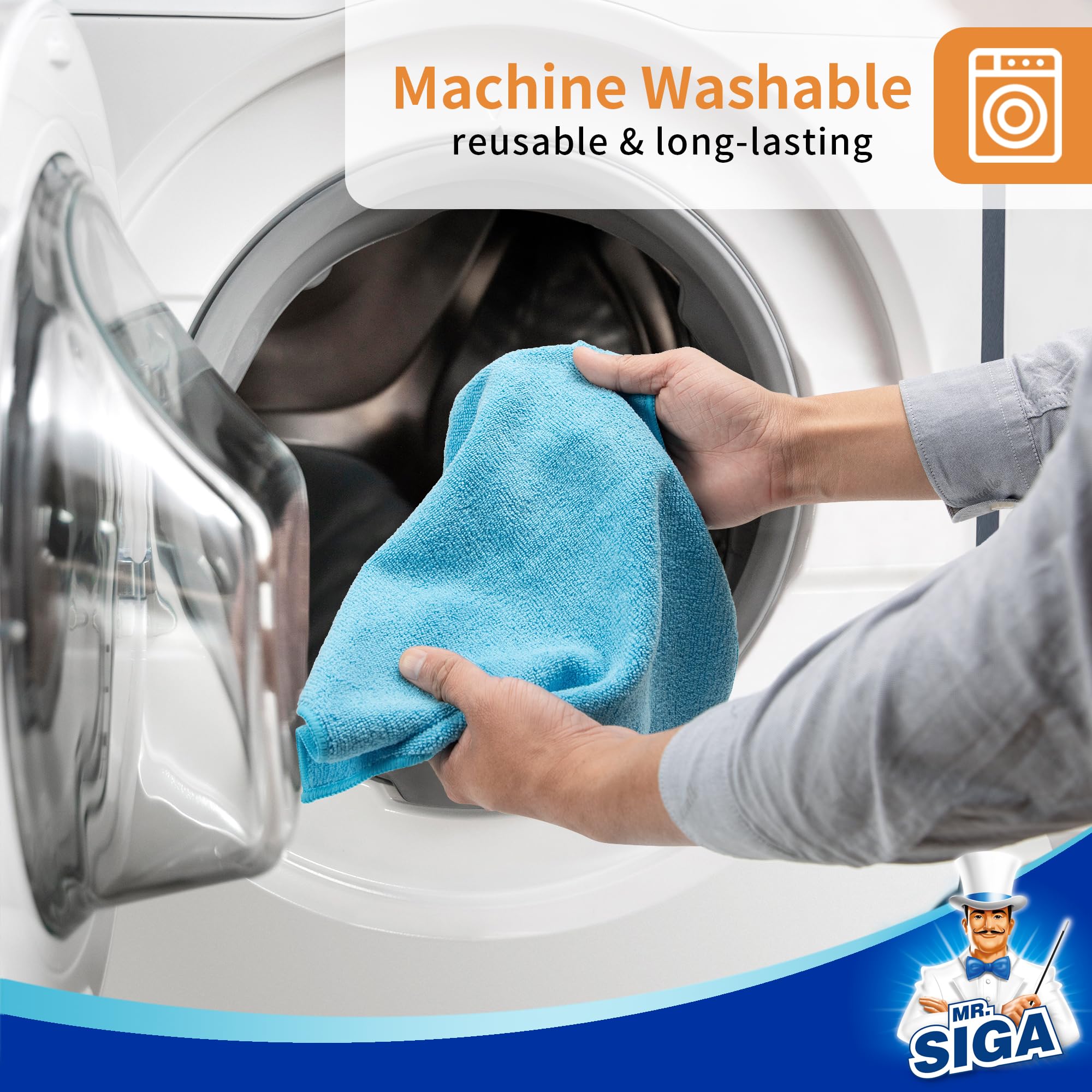 MR.SIGA Microfiber Cleaning Cloth,Pack of 12,Size:12.6" x 12.6": Sky Blue