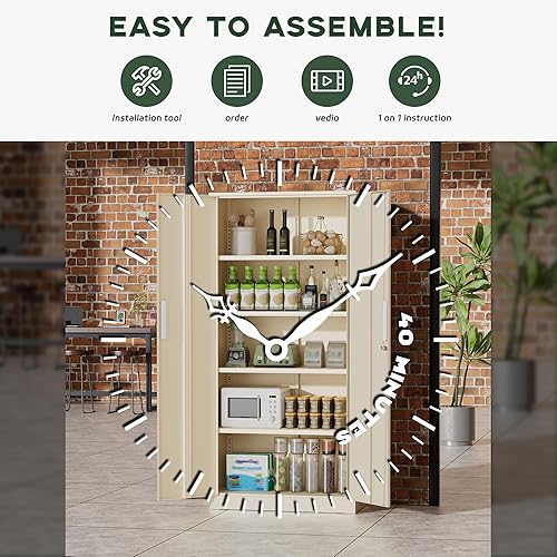 Vista 129 de Greenvelly Armario de almacenamiento de metal para garaje, gabinete de acero negro con bloqueo de 72 pulgadas con puertas y 4 estantes, armarios