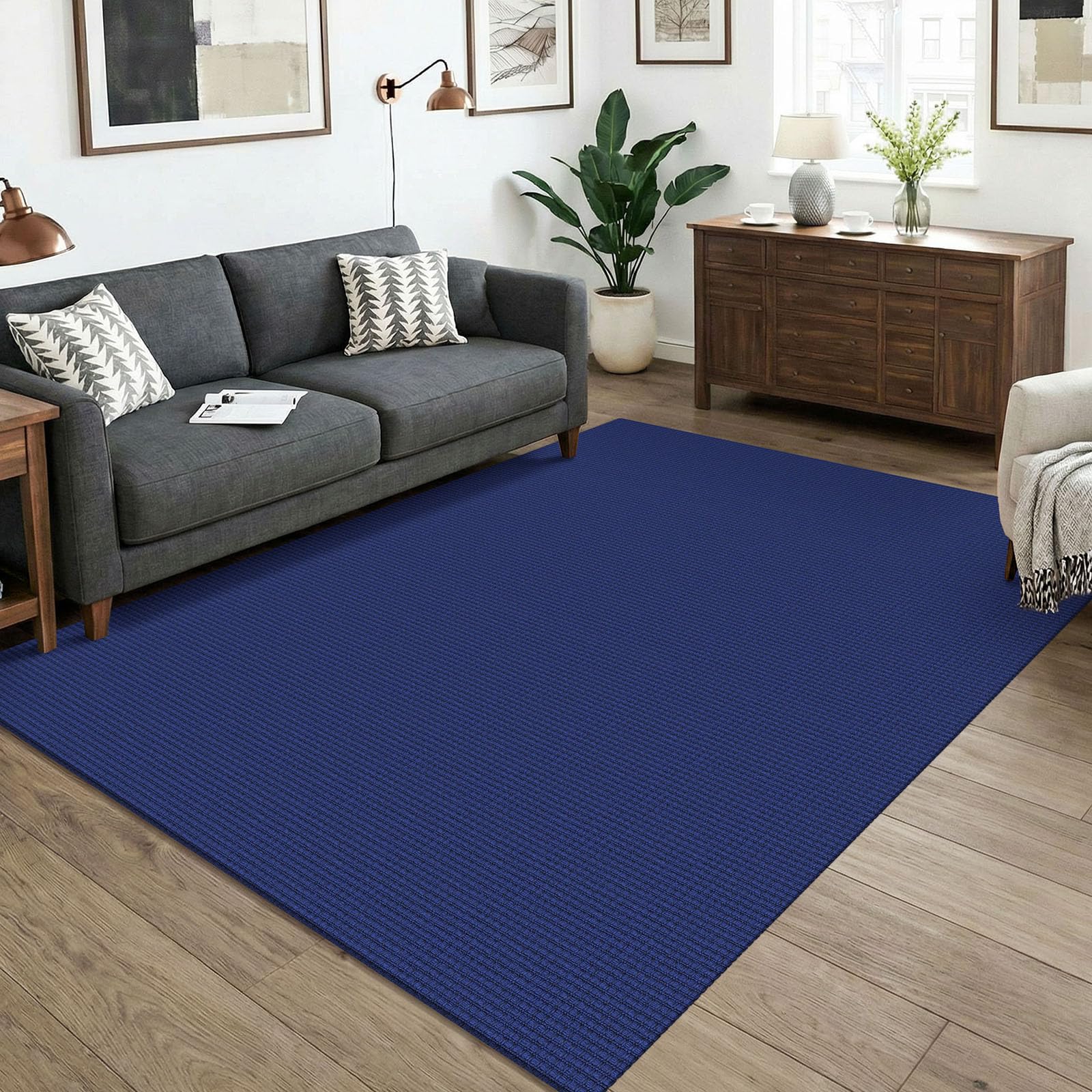 KOZYFLY Washable 5x7 Living Room Rug, Non Slip Woven Area Rugs, Braided Floor Carpet for Entryway, Kitchen, Bedroom, Dining Room, Office, Cotton Rug Indoor Decor, Deep Navy Blue — image 1