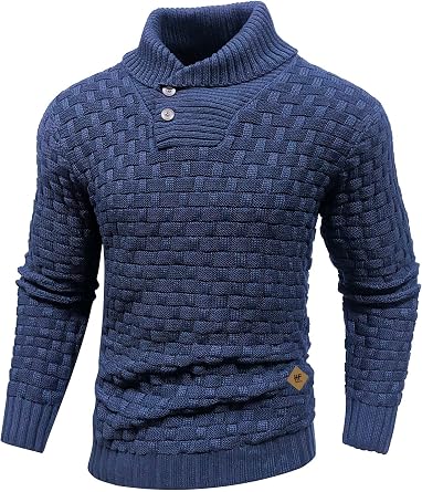 HYPESTFIT Mens Knitted Sweater Crew Neck Warm Long Sleeve Pullover Textured Ribbed Edge Top