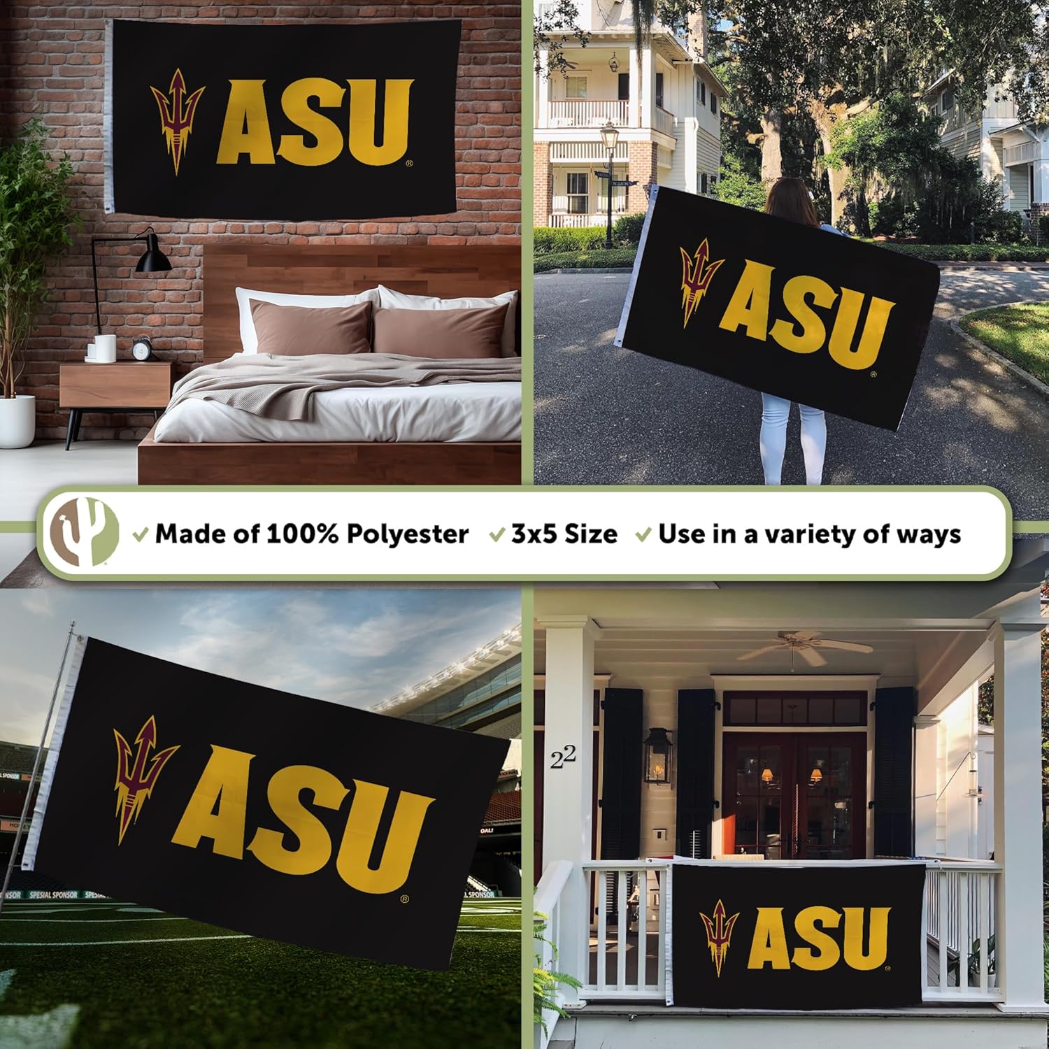 Desert Cactus Arizona State University ASU Flag - 3 x 5 Feet Devils Banner, Indoor/Outdoor Durable Fabric, 100% Polyester Design (Style Z) - Image 3