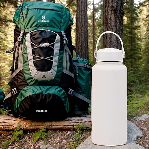 Miniatura 7 de Botella de agua blanca aislada de 32 onzas, botella de agua grande de acero inoxidable de metal, botella de agua para hombre, para gimnasio,