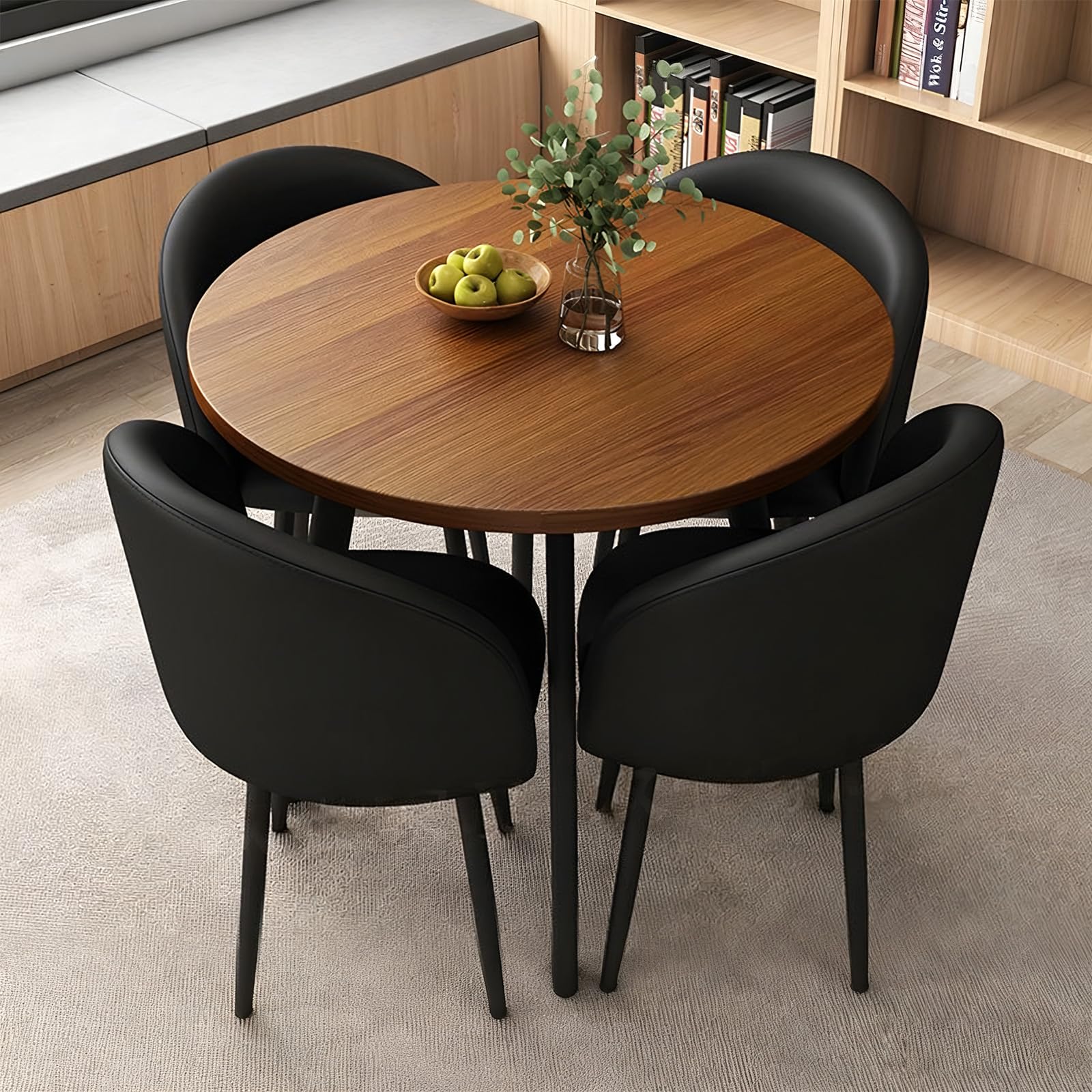 ASerZenith Modern Dining Table Set With 4 Upholstered Chairs, Kitchen Office Cafe Lounge Living Room Coffee Table By,P-021-27.6 In