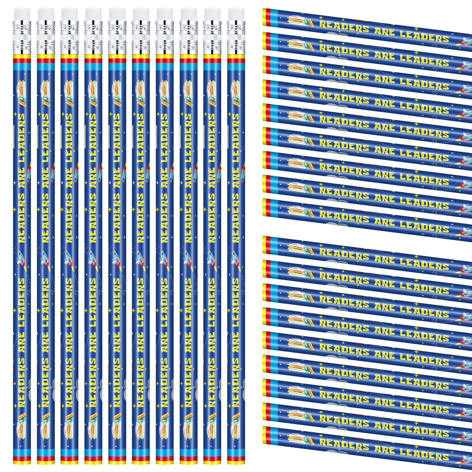 Tenceur 100 Pcs Readers are Leaders Pencils with Erasers Bulk 7.3 Inches Student Incentives Recognition Education Award Prize for Teacher School Classroom Reward Supplies