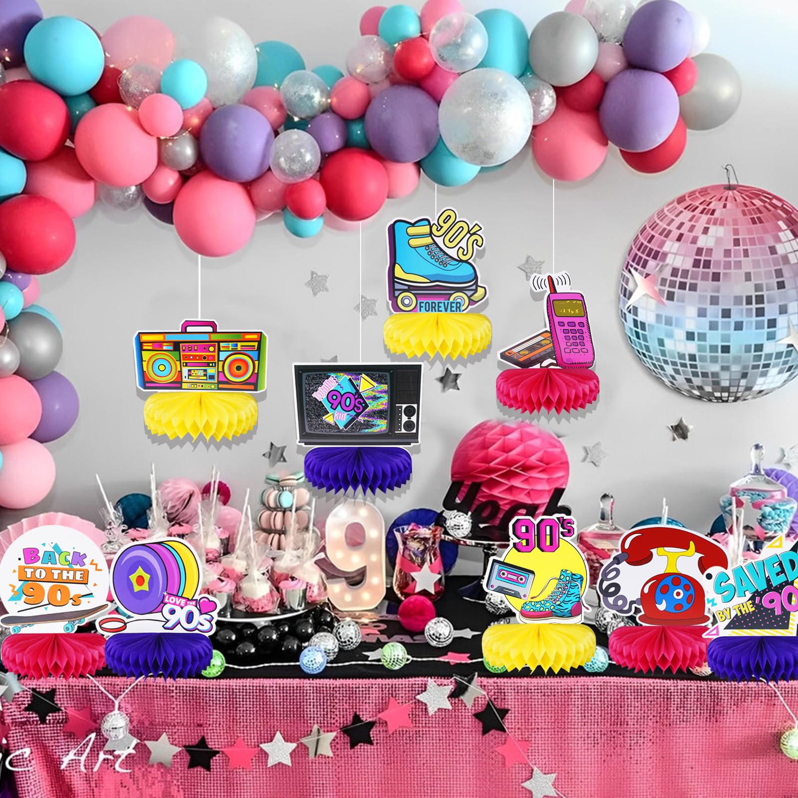 FOGAWA 9PCS 90s Party Decorations 90s Honeycomb Centerpieces 90s Party ...